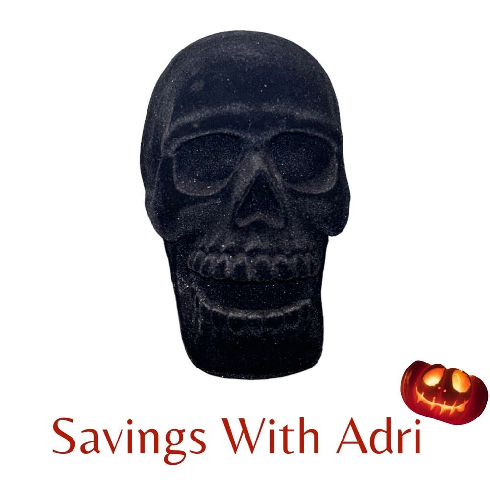 Halloween Decoration Large Black Velvet Skull 6 x 5 x 5"